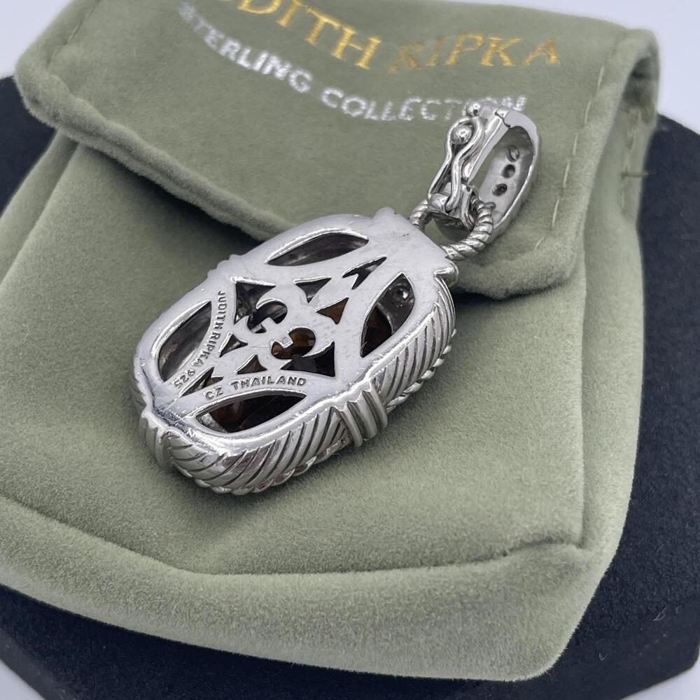 Judith Ripka Tiger’s Eye and CZ Enhancer Pendant Sterling Silver 925 Thailand - Picture 7 of 10